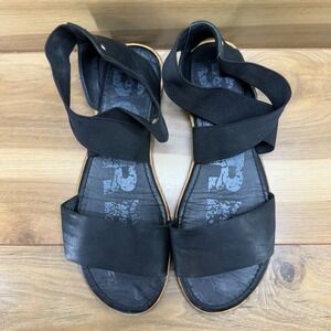 Sorel Ella Womens Sandals Size 9.5 Black Leather Strap Flats Vacation Travel